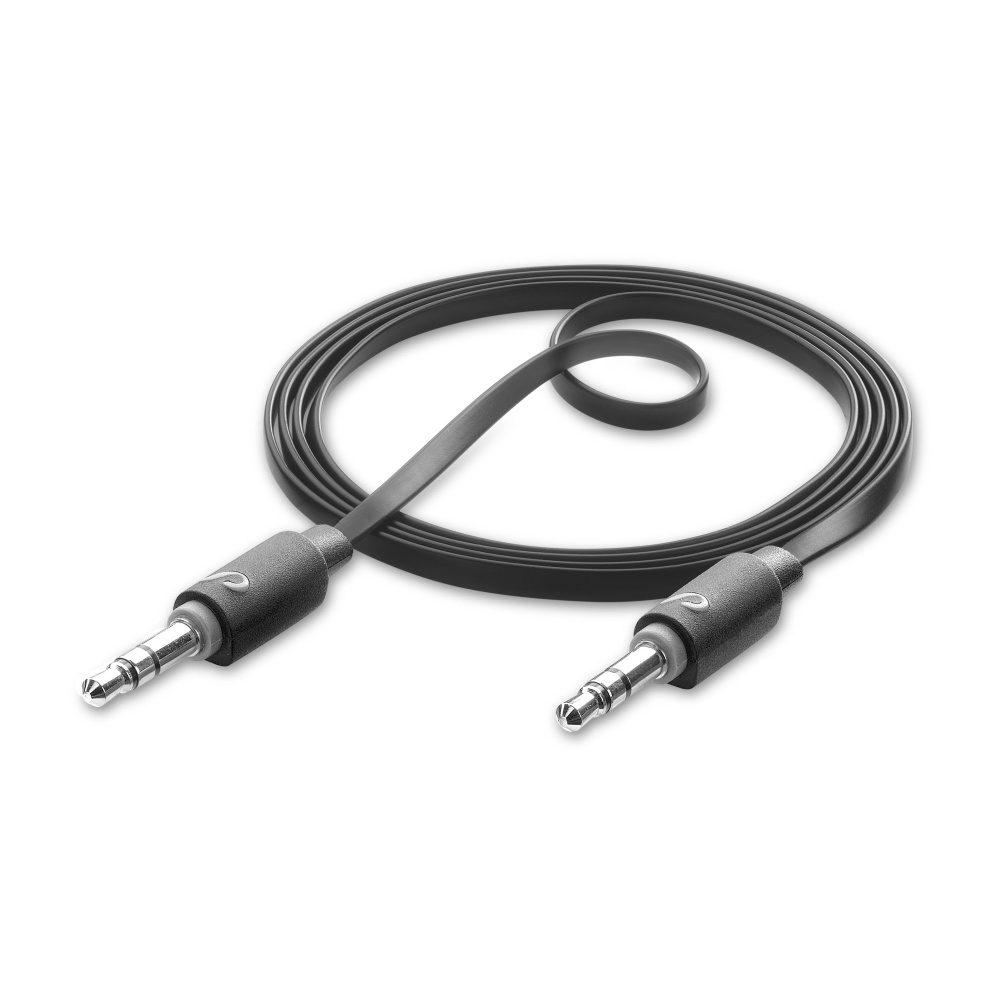 Audio kabel CELLULARLINE AUX AUDIO, AQL® certifikace, plochý, 2 x 3,5mm jack, černý