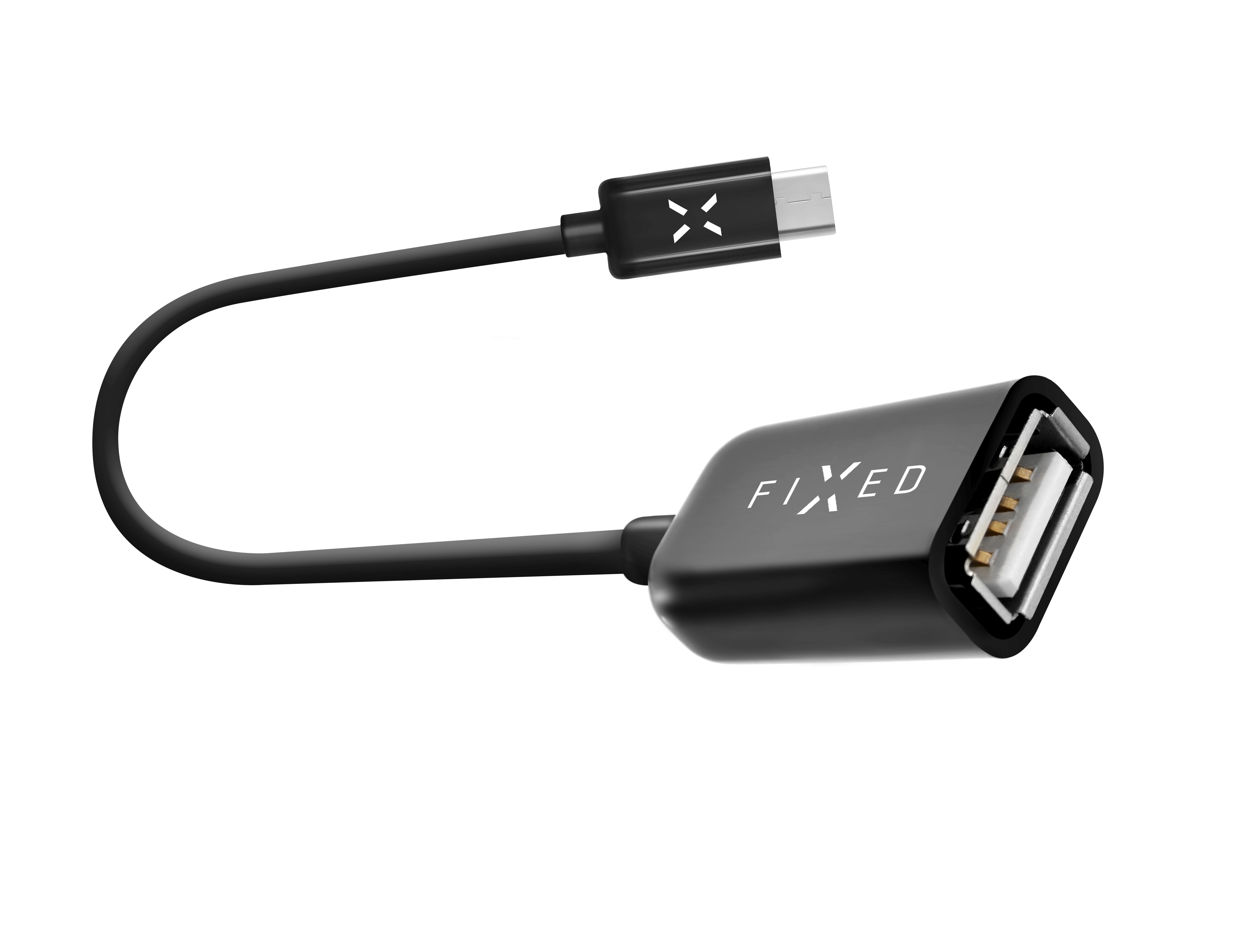 OTG datový kabel FIXED s konektory USB-C/USB-A, USB 2.0, 20 cm, černý