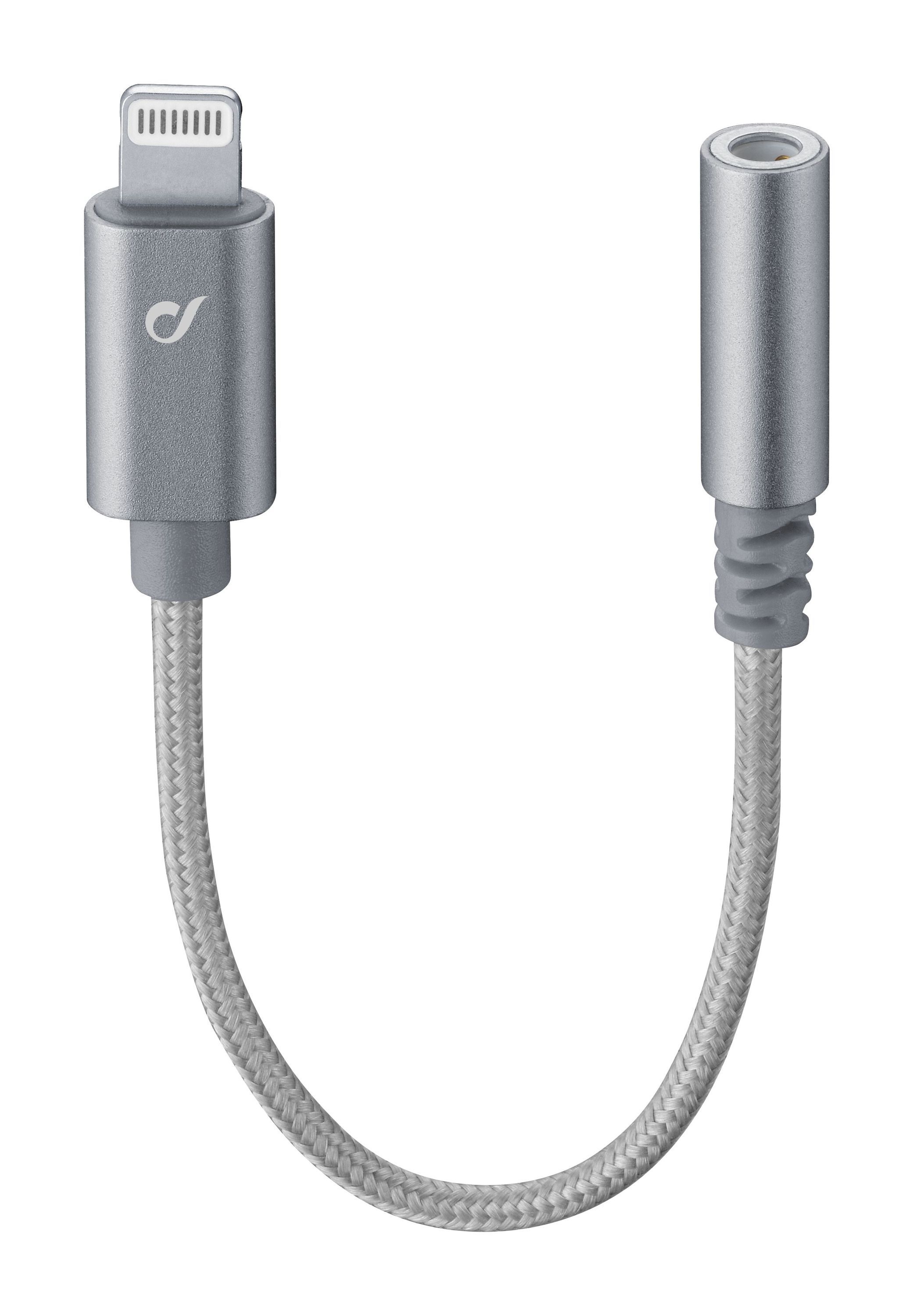 Extra odolný adaptér Cellularline Music Enabler z konektoru Lightning na 3,5 mm jack, MFI certifikace, šedý