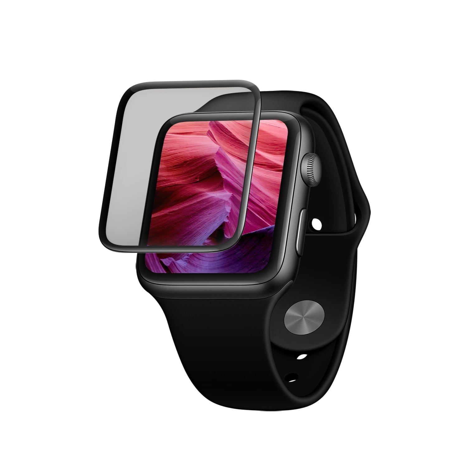 Ochranné tvrzené sklo 3D Full-Cover pro Apple Watch 44mm s aplikátorem, s lepením přes celý displej, černé
