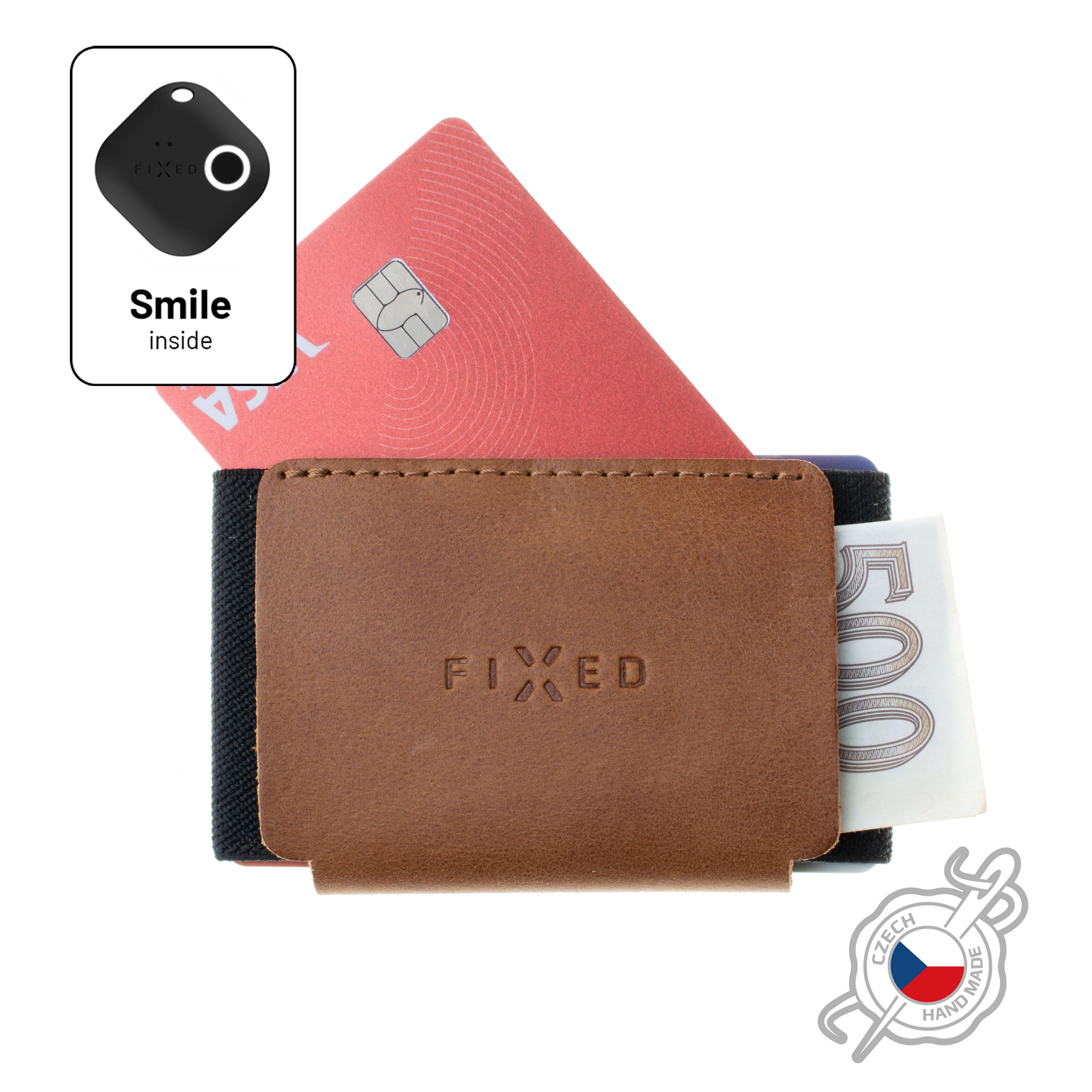 Kožená peněženka Smile Tiny Wallet se smart trackerem Smile PRO, hnědá
