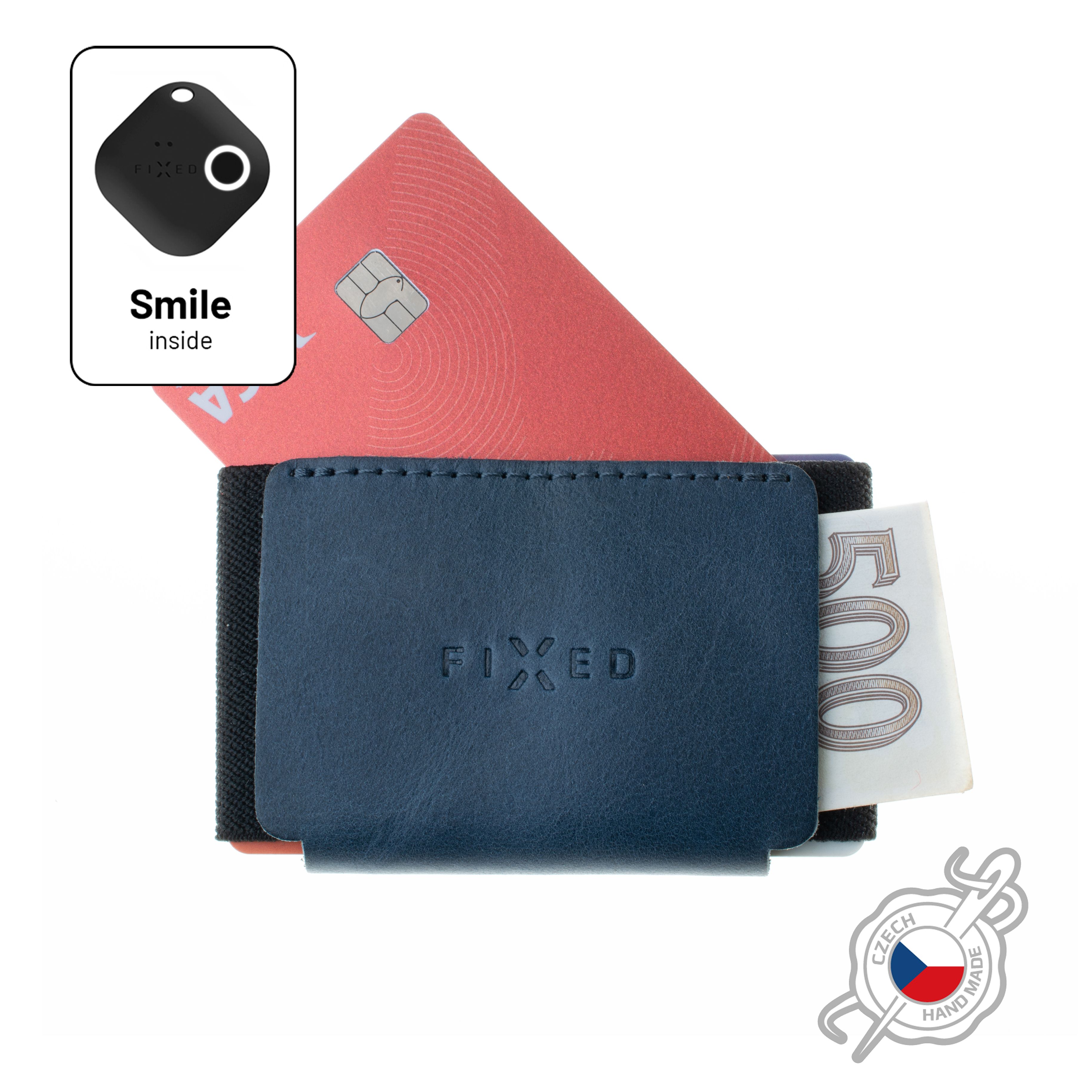 Kožená peněženka Smile Tiny Wallet se smart trackerem Smile PRO, modrá