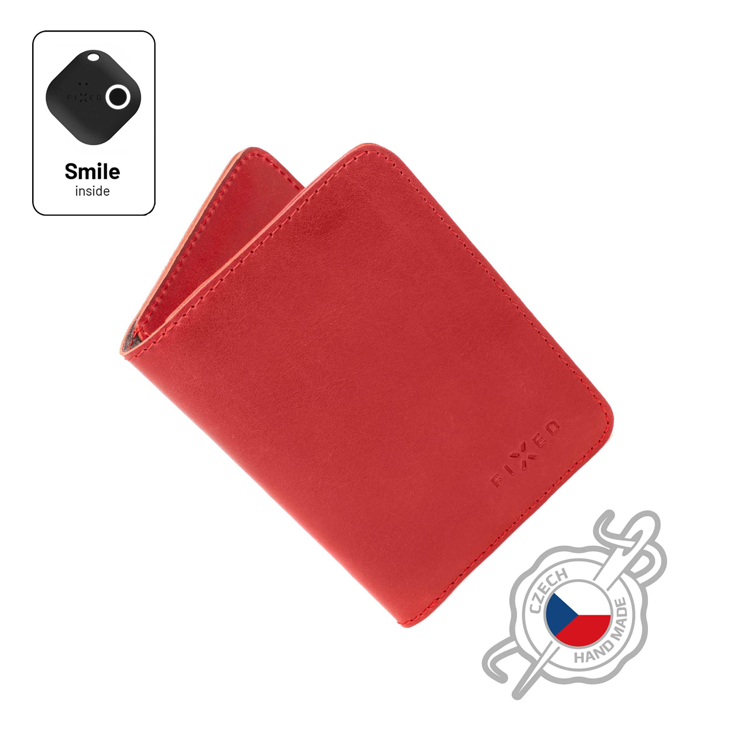 Kožená peněženka Smile Wallet XL se smart trackerem Smile PRO, červená