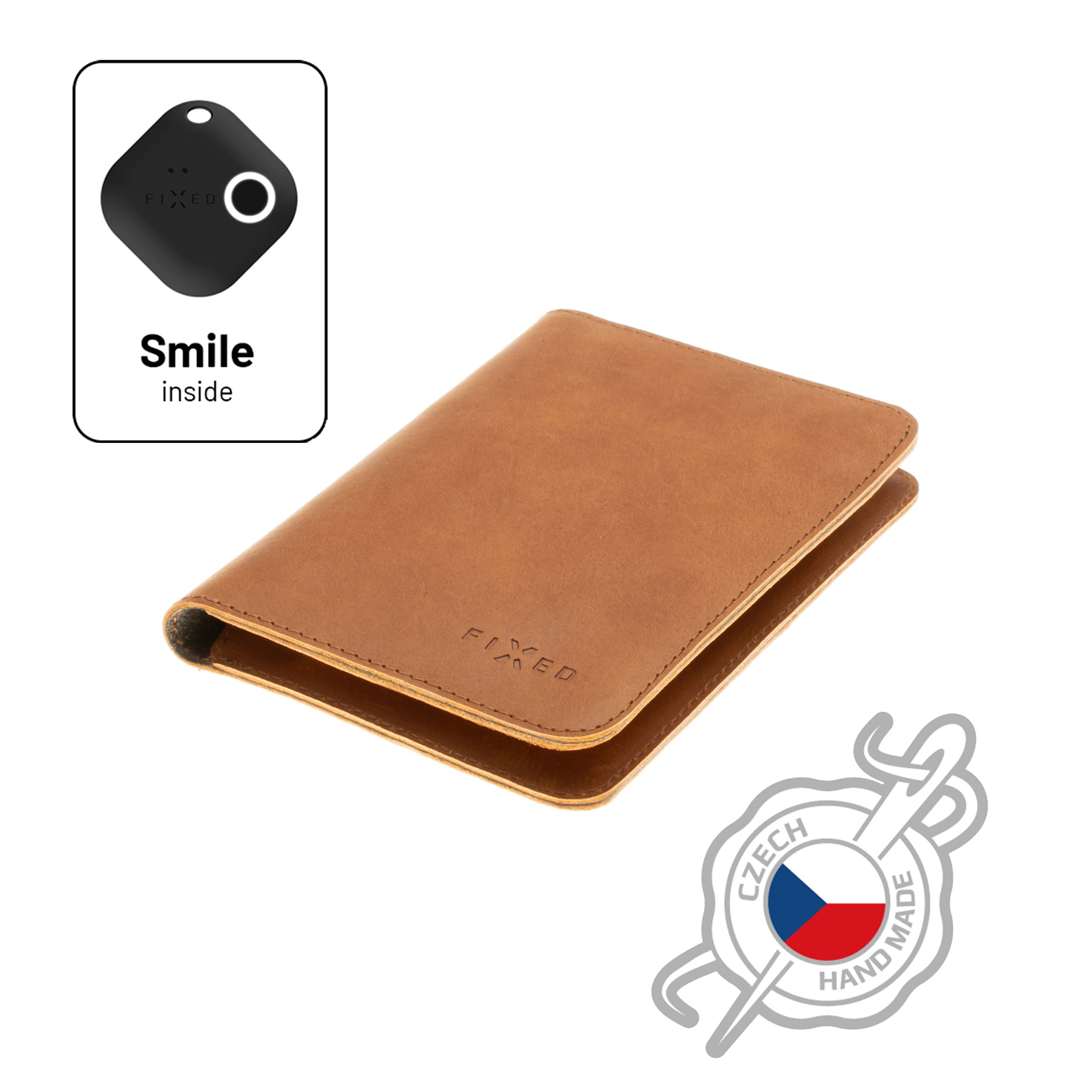 Kožená peněženka Smile Passport se smart trackerem Smile PRO, velikost cestovního pasu, hnědá