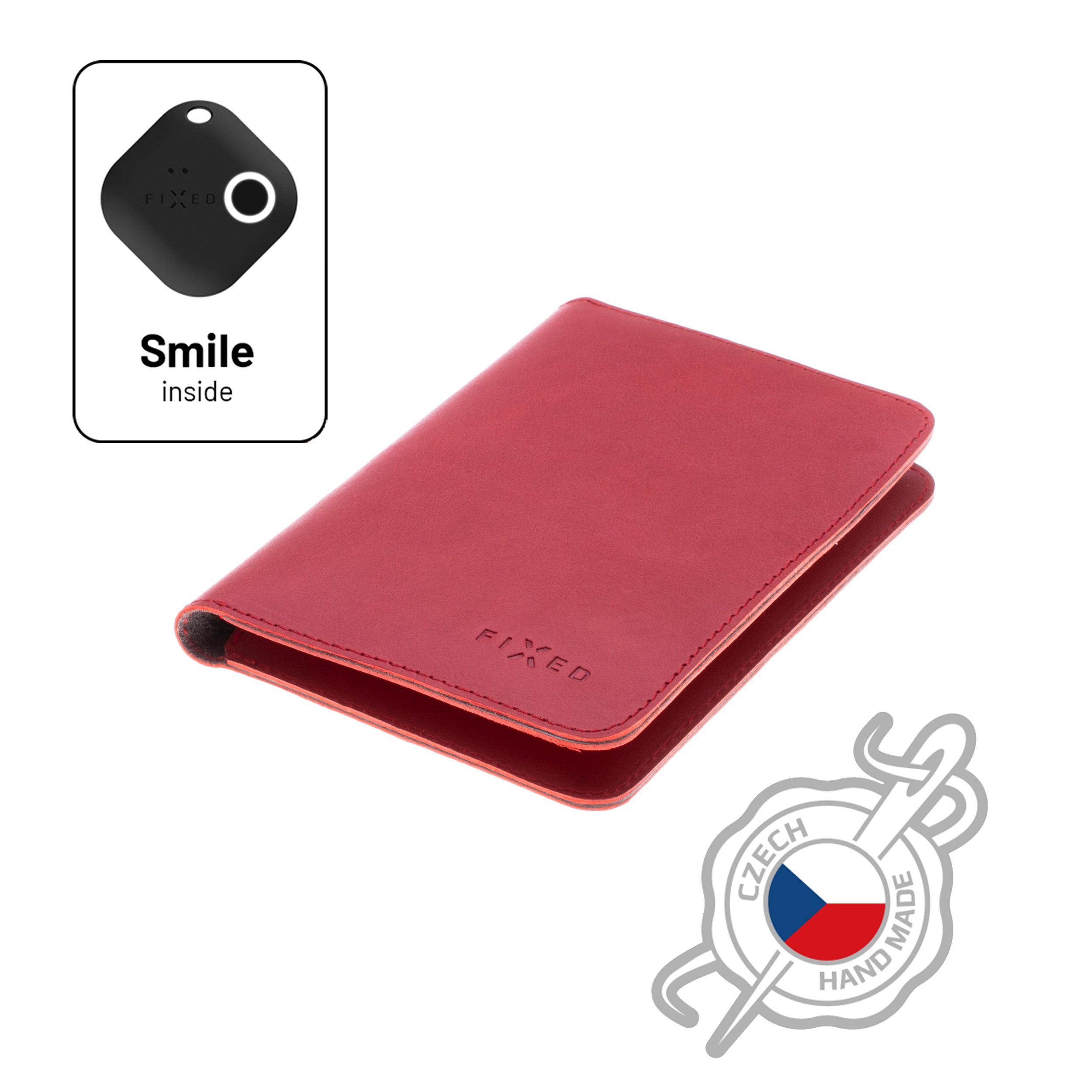 Kožená peněženka Smile Passport se smart trackerem Smile PRO, velikost cestovního pasu, červená