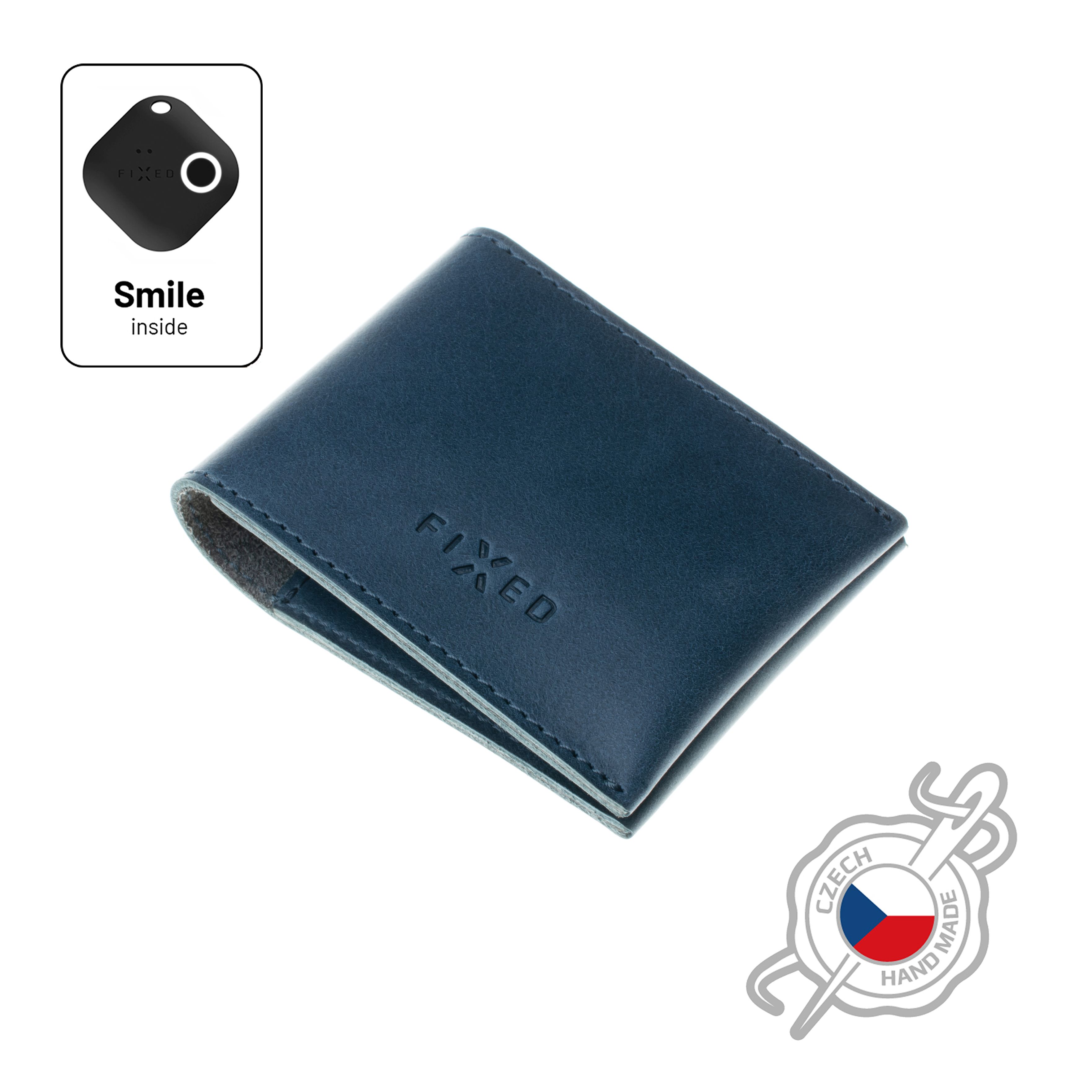 Kožená peněženka Smile Wallet se smart trackerem Smile PRO, modrá