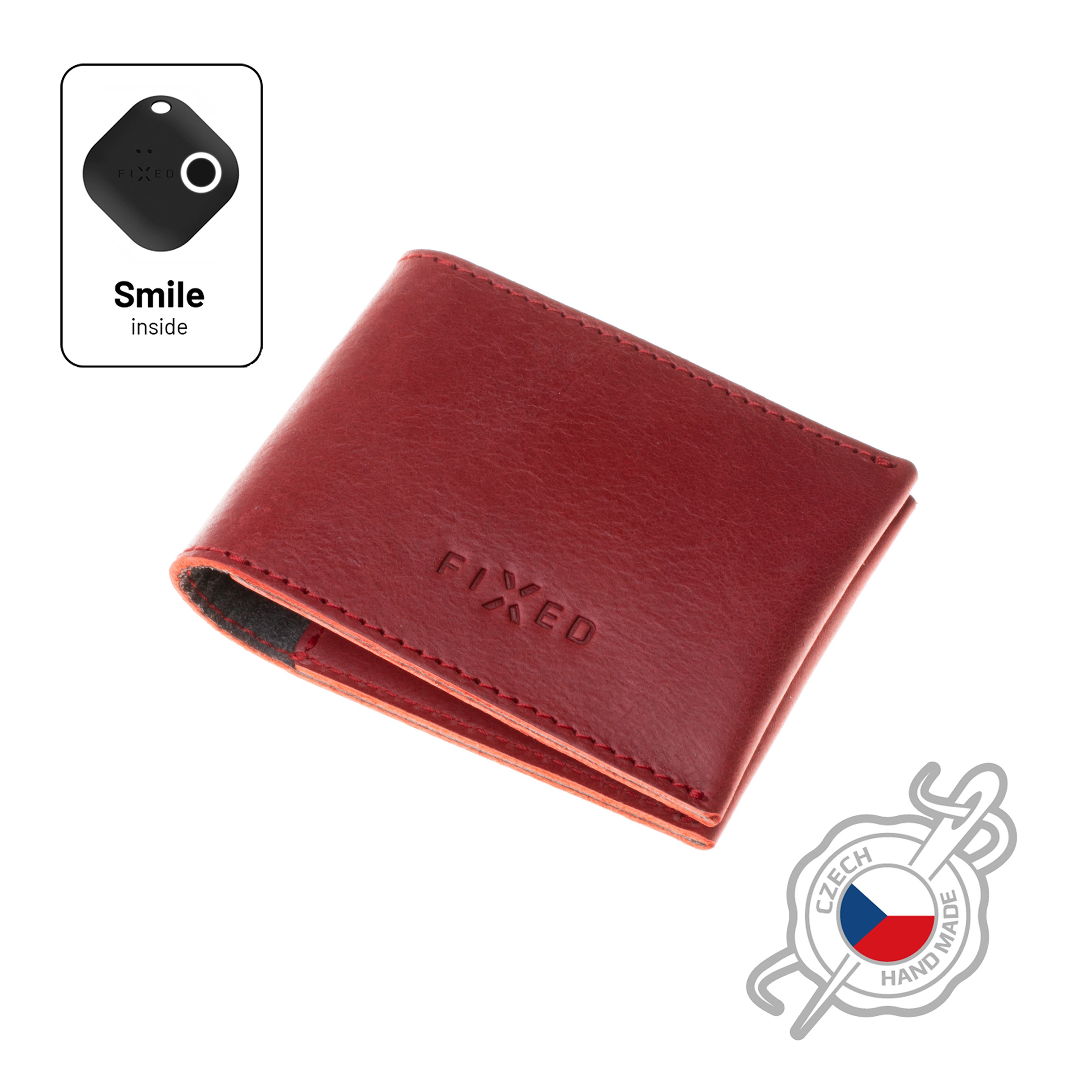 Kožená peněženka Smile Wallet se smart trackerem Smile PRO, červená