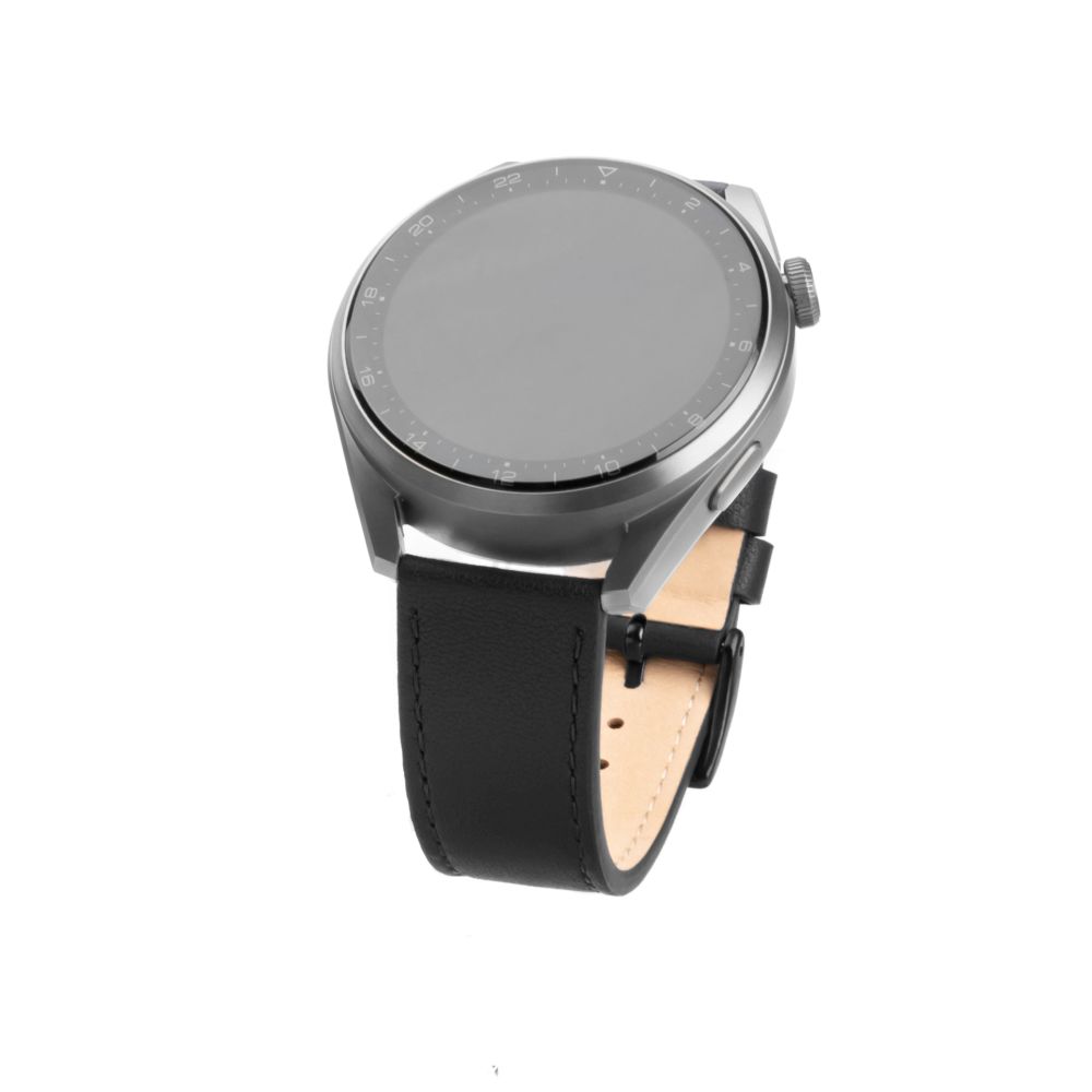Kožený řemínek Leather Strap s Quick Release 20mm pro smartwatch, černý