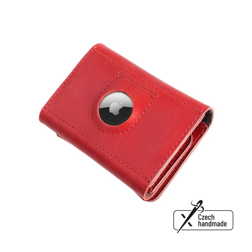 Kožená peněženka Tripple Wallet for AirTag z pravé hovězí kůže, červená