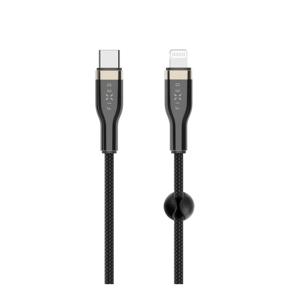 Dlouhý nabíjecí a datový opletený kabel s konektory USB-C/Lightning a podporou PD, 2m, MFI, černý