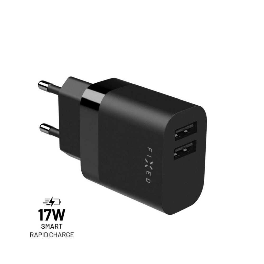 Síťová nabíječka s 2xUSB výstupem, 17W Smart Rapid Charge, černá
