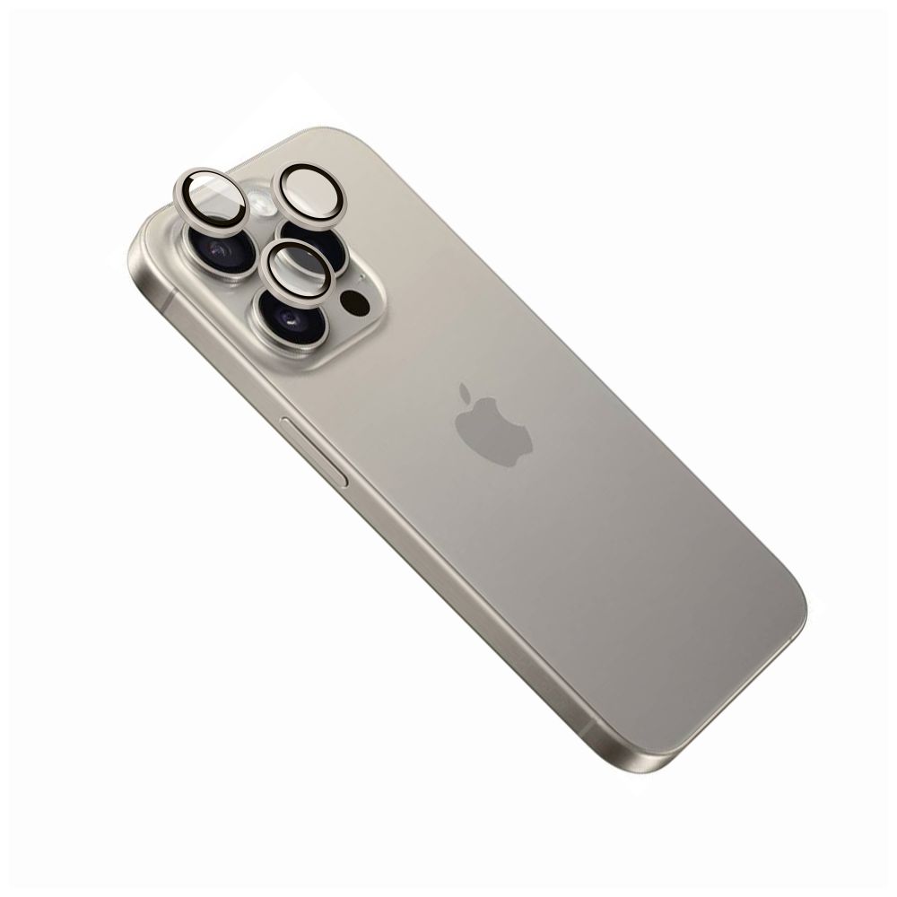 Ochranná skla čoček fotoaparátů Camera Glass pro Apple iPhone 15 Pro/15 Pro Max, přírodní titan