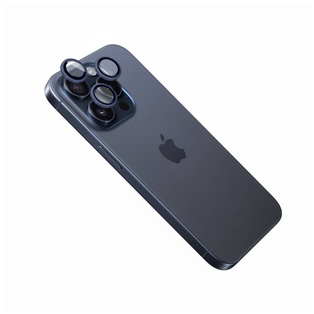 Ochranná skla čoček fotoaparátů Camera Glass pro Apple iPhone 15 Pro/15 Pro Max, tmavě modrá