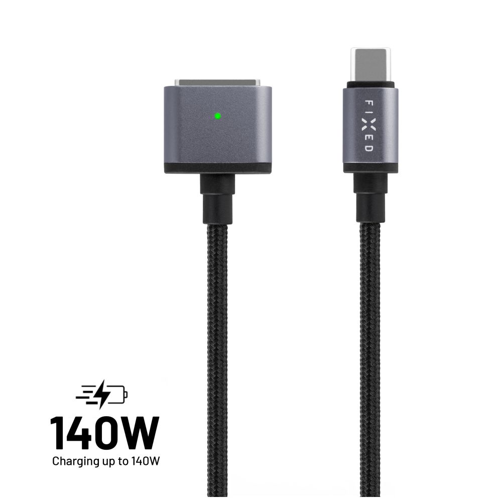 Nabíjecí opletený kabel s konektory USB-C/MagSafe 3, 2m, 140W, šedý