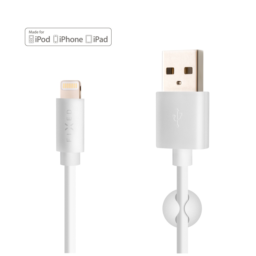 Datový a nabíjecí kabel s konektory USB/Lightning, 1 metr, MFI certifikace, bílý