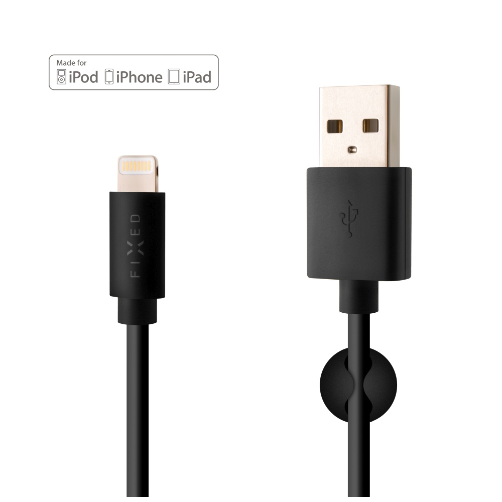 Datový a nabíjecí kabel s konektory USB/Lightning, 1 metr, MFI certifikace, černý