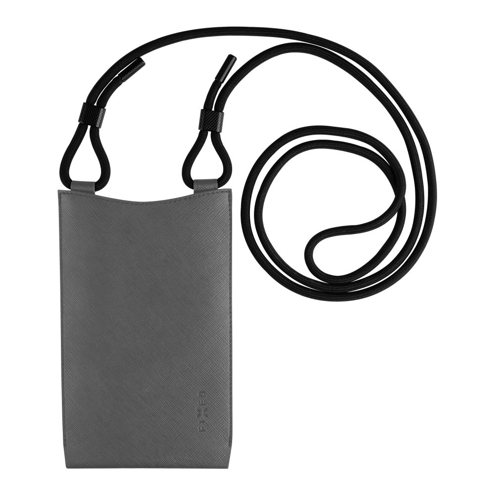 Taštička přes rameno s kapsou Verona s černou šňůrkou pro mobilní telefony do 7", šedá