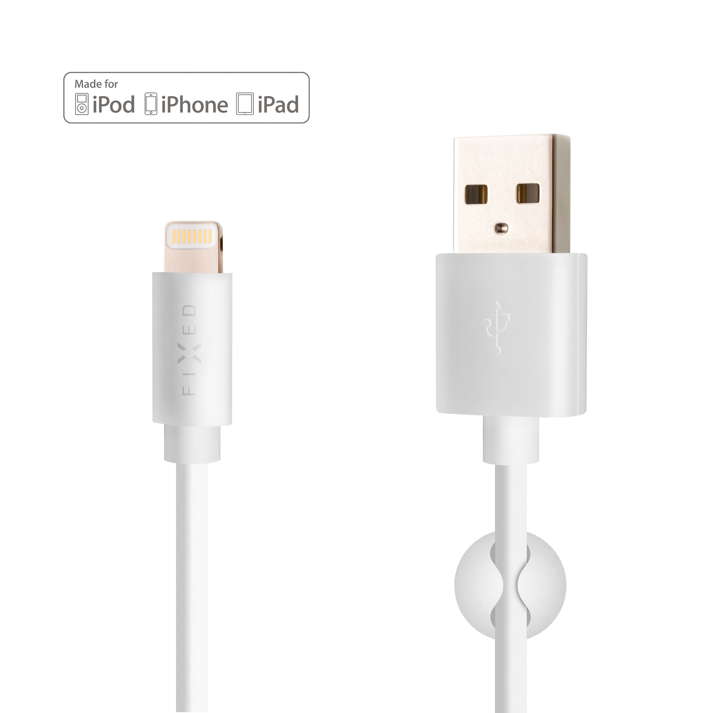 Dlouhý datový a nabíjecí kabel s konektory USB/Lightning, 2 metry, MFI certifikace, bílý