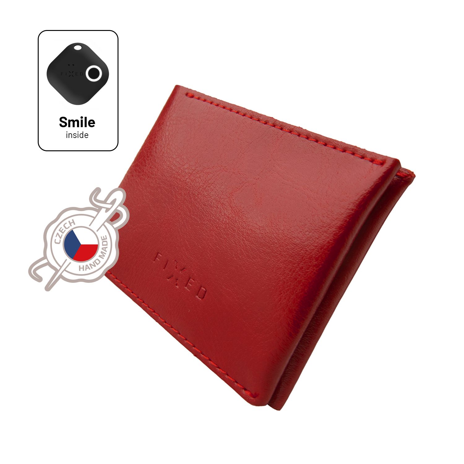 Kožená peněženka Smile Wallet se smart trackerem Smile s motion senzorem, červená