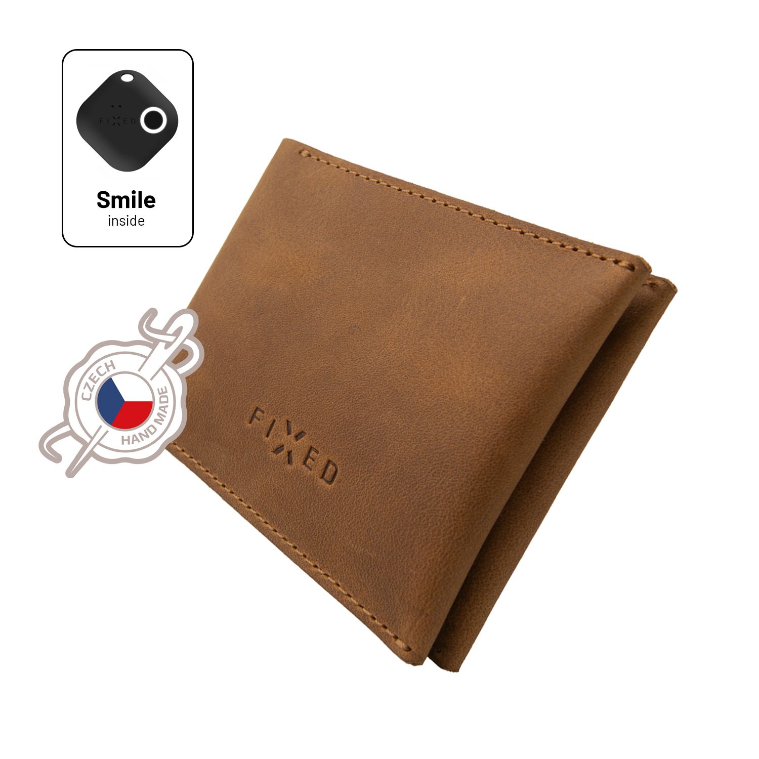 Kožená peněženka Smile Wallet se smart trackerem Smile s motion senzorem, hnědá