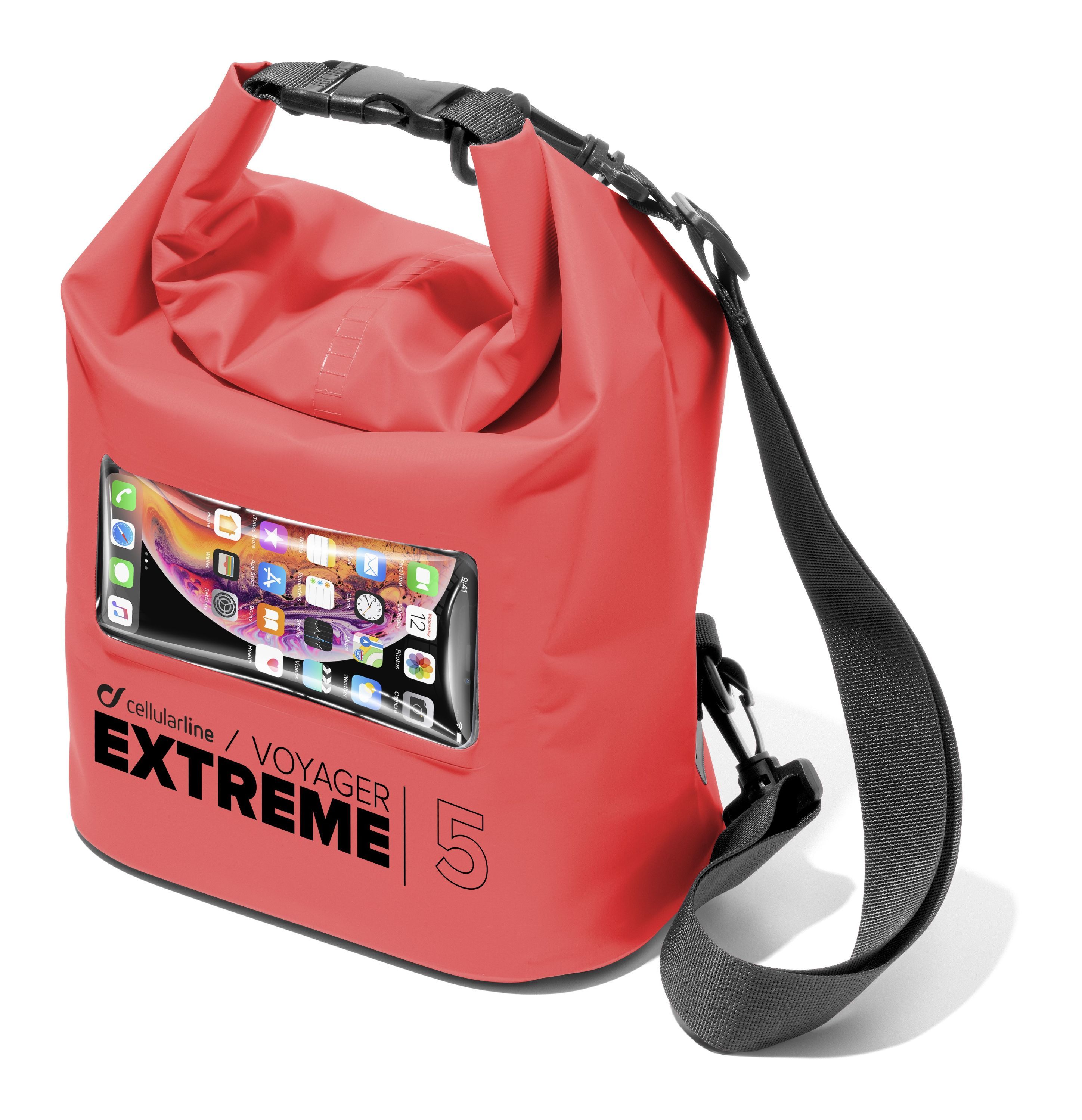 Vodotěsný vak s kapsou na mobilní telefon Voyager Extreme, 5l, červený