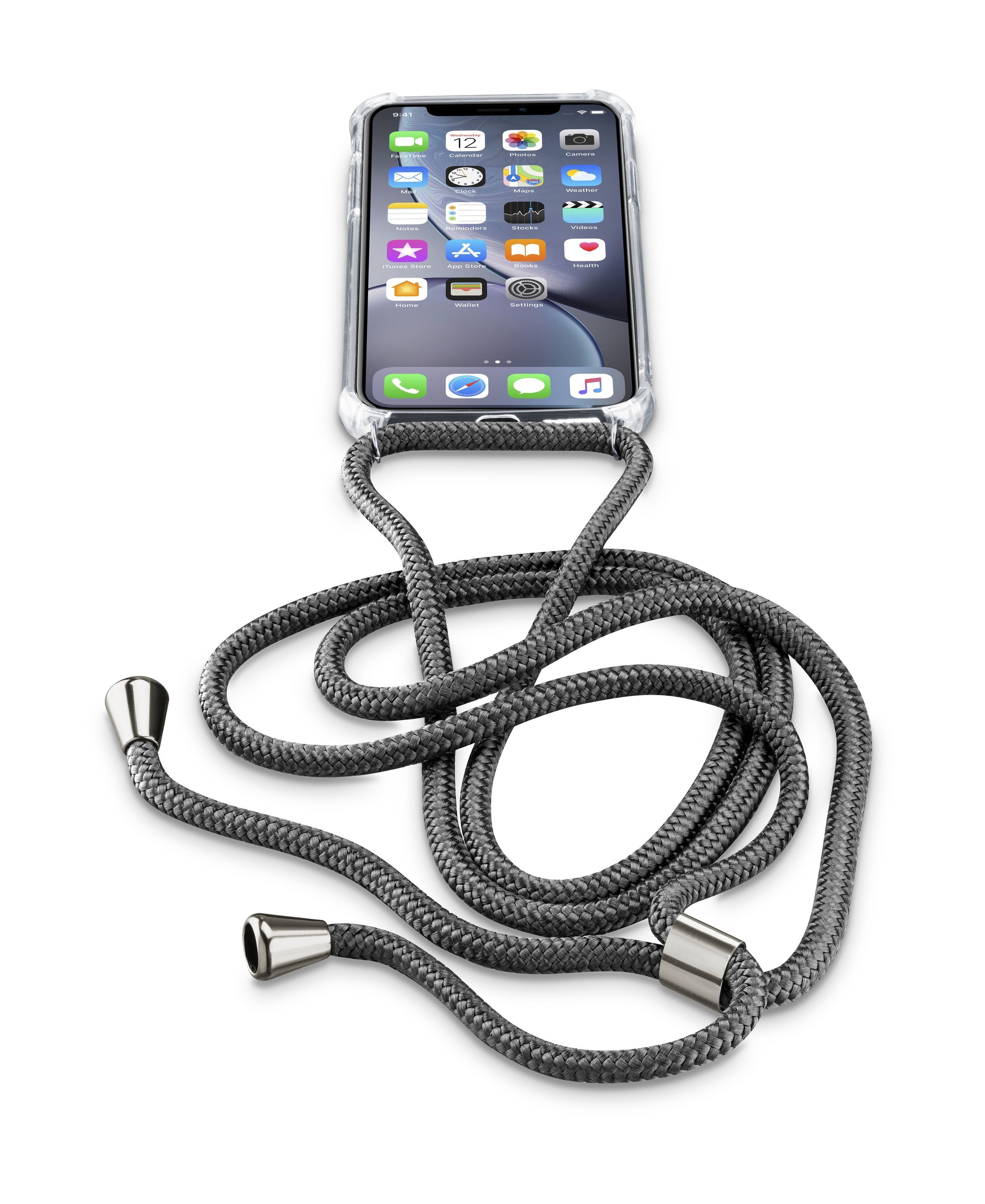 Transparentní zadní kryt Neck-Case s černou šňůrkou na krk pro Apple iPhone XR
