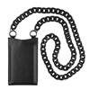 Kožená taštička cez rameno s vreckom FIXED Venezia pre 7" mobilné telefóny s čiernou retiazkou, čierna