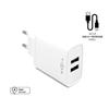FIXED Dual USB Travel Charger 15W+ USB/micro USB Cable, white