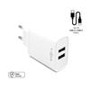 FIXED Dual USB Travel Charger 15W+ USB/USB-C Cable, white
