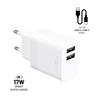 FIXED Dual USB Travel Charger 17W + USB/USB-C Cable, white