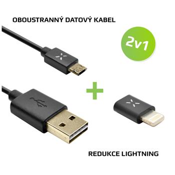 FIXED 2-in-1 charging kit for recharging-Double-sided microUSB data cable + Lightning reduction, black