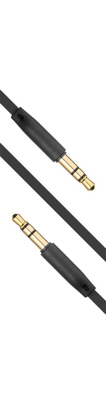 Plochý audio AUX kábel FIXED s konektormi 2 x 3,5 mm jack, čierny