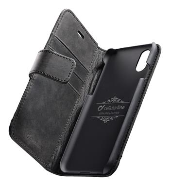 Premium Cellularline Supreme Leather Book Case for Apple iPhone XR, Black