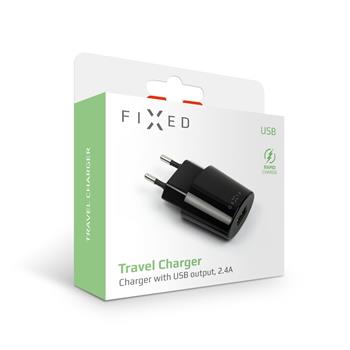 FIXED USB Travel Charger 12W, black