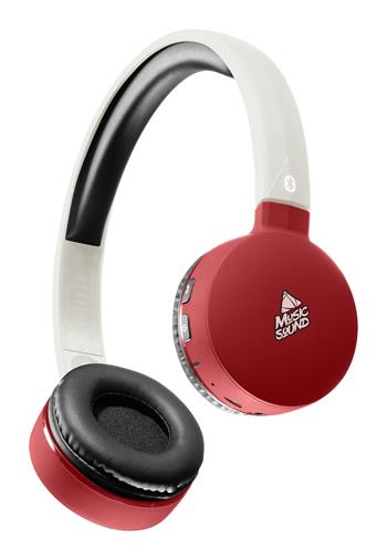 Bluetooth MUSIC SOUND headphones with headband and microphone, white-red