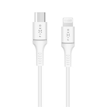 Dlhý dátový a nabíjací kábel FIXED s konektormi USB-C/Lightning a podporou PD, 2 metre, MFI certifikácia, biely