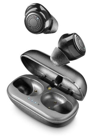 True wireless headphones Cellularline PETIT with rechargeable case, black