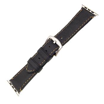 Kožený řemínek FIXED Berkeley pro Apple Watch 42/44/45/49mm se stříbrnou sponou, uhlově černý
