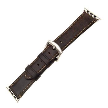 Kožený řemínek FIXED Berkeley pro Apple Watch 42/44/45/49mm se stříbrnou sponou, uhlově hnědý