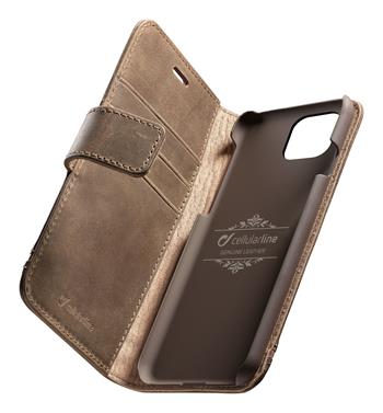 Premium Cellularine Supreme Leather Book Case for Apple iPhone 11, Brown