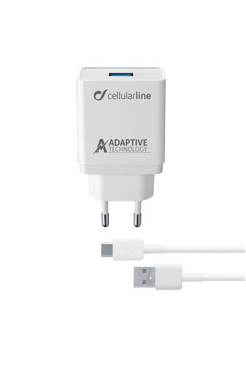 Set USB-Ladegerät und USB-C-Kabel Cellularline, adaptives Laden, 15 W, weiß