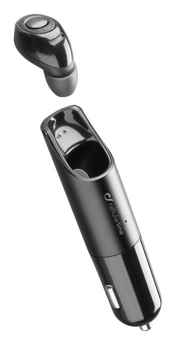 Bluetooth mono headset Cellularline Mini with charging base, 2 x USB port, black