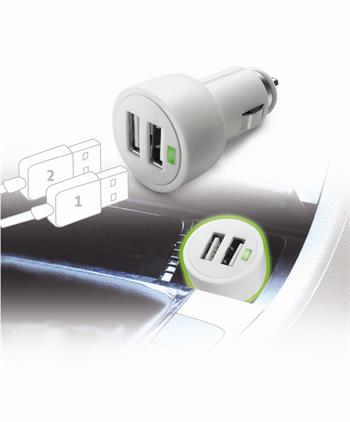 Cellularline Dual Ultra car charger suitable for iPad, 2 x USB port, 15W/3A, white
