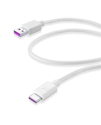 USB dátový kábel Cellularline SC s USB-C konektorom, Huawei SuperCharge technológie, 120 cm, biely