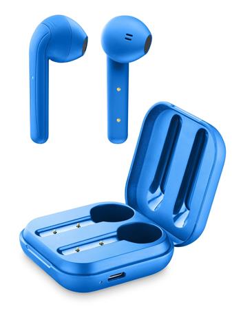 True drahtlose Cellularline Java-Kopfhörer mit wiederaufladbarer Hülle, blau
