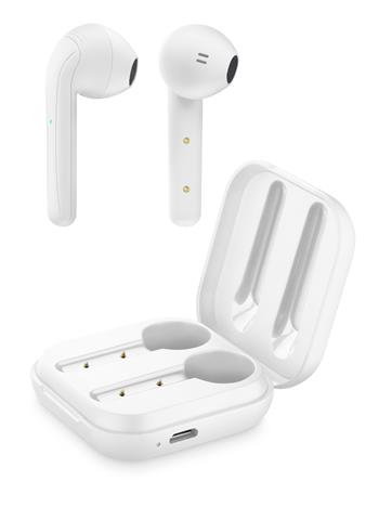 True wireless Cellularline Java headphones with rechargeable case, white
