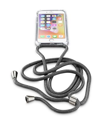 Transparentný zadný kryt Cellularline Neck-Case s čiernou šnúrkou na krk pre Apple iPhone 7/8/SE (2020/2022)