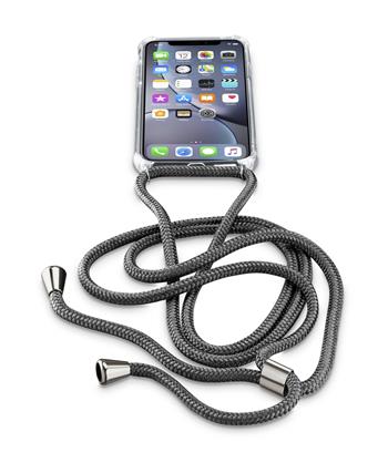Transparentný zadný kryt Cellularline Neck-Case s čiernou šnúrkou na krk pre Apple iPhone XR