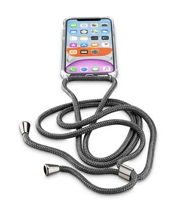Transparentný zadný kryt Cellularline Neck-Case s čiernou šnúrkou na krk pre Apple iPhone 11