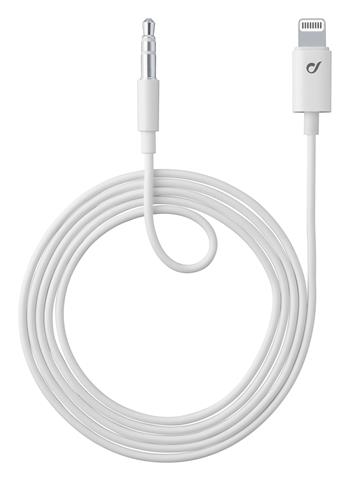Audio kábel Cellularline Aux Music Cable, konektory Ligtning + 3,5 mm jack, MFI certifikácia, biely